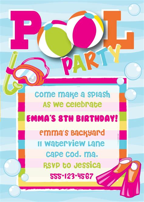 birthday invitation pool|printable birthday invitations pool party.